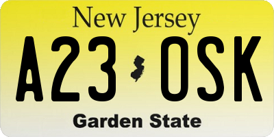 NJ license plate A23OSK