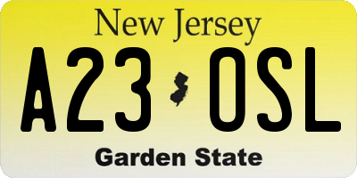 NJ license plate A23OSL