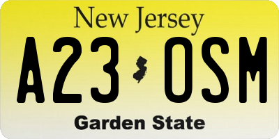 NJ license plate A23OSM