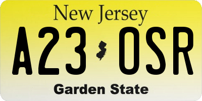 NJ license plate A23OSR