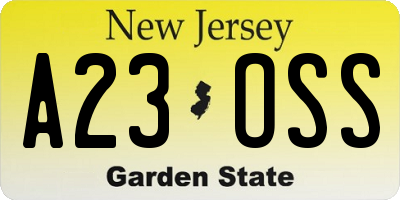 NJ license plate A23OSS