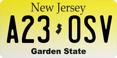 NJ license plate A23OSV