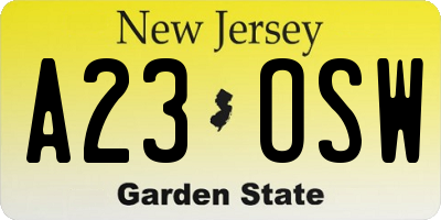 NJ license plate A23OSW