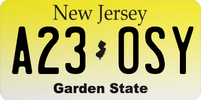 NJ license plate A23OSY