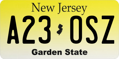 NJ license plate A23OSZ