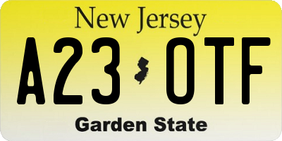 NJ license plate A23OTF