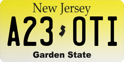 NJ license plate A23OTI