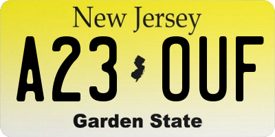 NJ license plate A23OUF