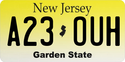NJ license plate A23OUH