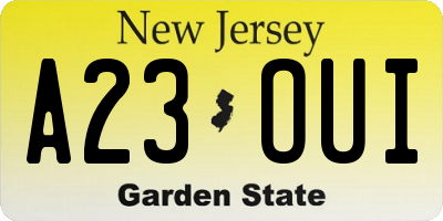 NJ license plate A23OUI