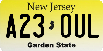 NJ license plate A23OUL