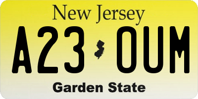 NJ license plate A23OUM