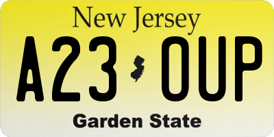 NJ license plate A23OUP