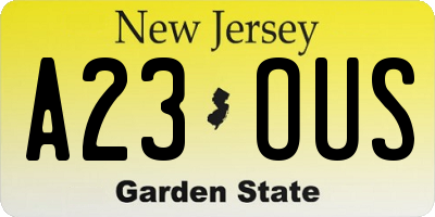 NJ license plate A23OUS
