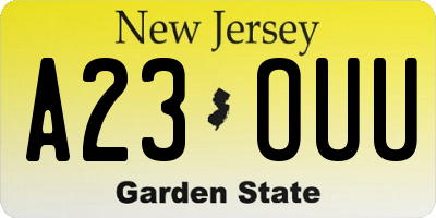 NJ license plate A23OUU