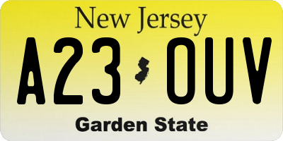 NJ license plate A23OUV