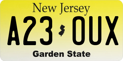 NJ license plate A23OUX