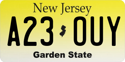 NJ license plate A23OUY