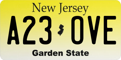 NJ license plate A23OVE