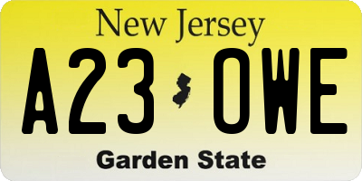 NJ license plate A23OWE