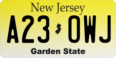 NJ license plate A23OWJ