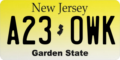 NJ license plate A23OWK