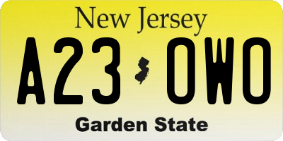 NJ license plate A23OWO