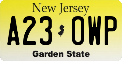 NJ license plate A23OWP