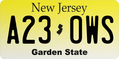 NJ license plate A23OWS