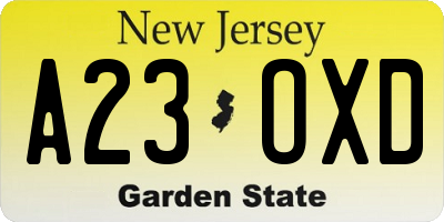 NJ license plate A23OXD