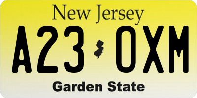 NJ license plate A23OXM
