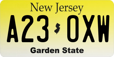 NJ license plate A23OXW