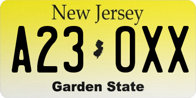 NJ license plate A23OXX
