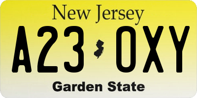 NJ license plate A23OXY