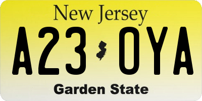 NJ license plate A23OYA