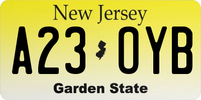 NJ license plate A23OYB