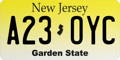 NJ license plate A23OYC
