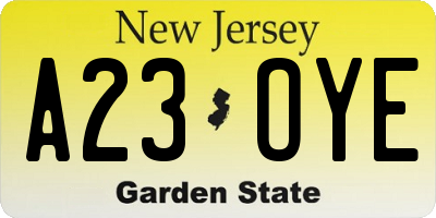 NJ license plate A23OYE