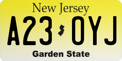 NJ license plate A23OYJ