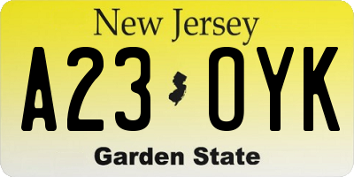 NJ license plate A23OYK