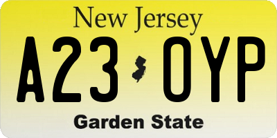 NJ license plate A23OYP