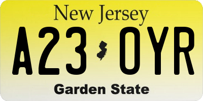 NJ license plate A23OYR