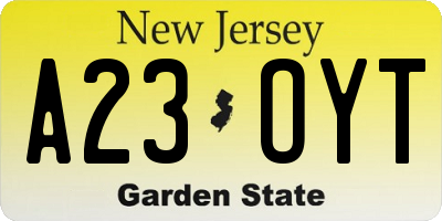 NJ license plate A23OYT