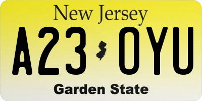 NJ license plate A23OYU