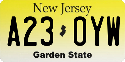 NJ license plate A23OYW
