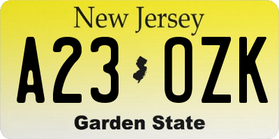 NJ license plate A23OZK