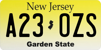 NJ license plate A23OZS