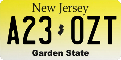 NJ license plate A23OZT