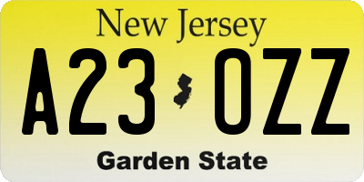 NJ license plate A23OZZ