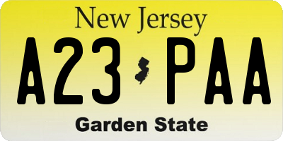 NJ license plate A23PAA